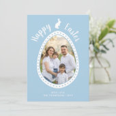 Carte Light Blue Easter Egg Shape With Photo And Bunny (Debout devant)
