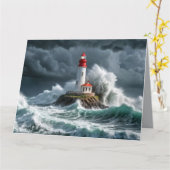 Carte Lighthouse Ocean Storm Majestic Puissante vague (Fleur jaune)