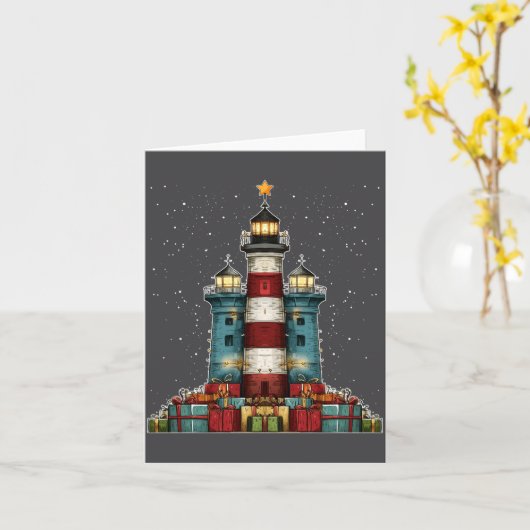 Carte Lighthouse Seaside Christmas Tree Xmas Long Sleeve (Fleur jaune)
