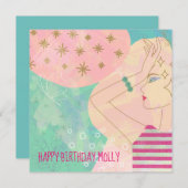 Carte Ligne d'art Abstraite Dessin face Turquoise Joyeux (Devant / Derrière)