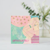 Carte Ligne d'art Abstraite Dessin face Turquoise Joyeux (Debout devant)