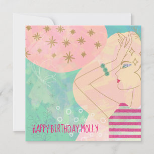 Carte Ligne d'art Abstraite Dessin face Turquoise Joyeux