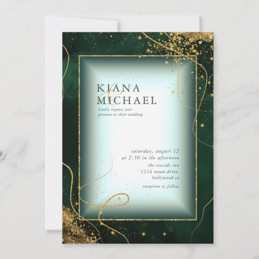 Carte Lignes or fin Mariage Abstrait V2 Emerald ID867 (Devant)