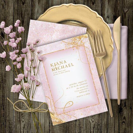 Carte Lignes or fin Mariage Abstrait V2 Mauve ID867