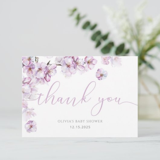 Carte Lilac bébé en fleur cerisier fleurs merci (Debout devant)