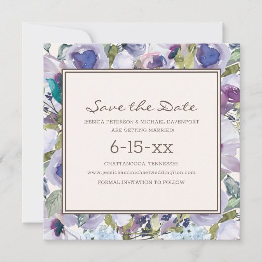 Carte Lilac Dusty Blue Boho Floral Mariage Date de sauve (Devant)