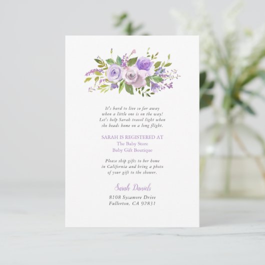 Carte Lilac Floral Long Distance Baby shower Insertion C (Debout devant)