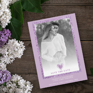 Carte Lilac Frame Étincelle Photo Minimaliste Coeur Enga