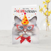 Carte Lilac Point Ragdoll Chat MEOWvelous Anniversaire (Fleur jaune)