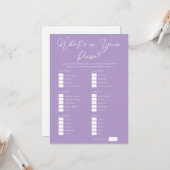 Carte Lilac Purple Purse Items Bridal Shower Game (Devant/Arrière en situation)