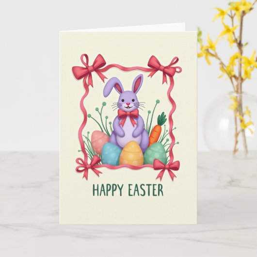 Carte Lilac Rabbit Bow Pattern Card (Fleur jaune)