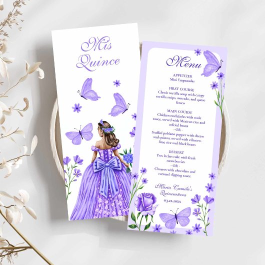 Carte Lilac Roses, Florals et papillons Quinceañera