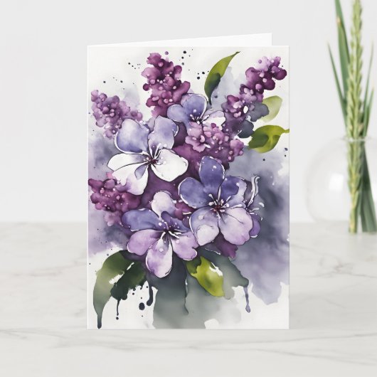 Carte Lilas - Fleurs aquarelle (Devant)