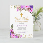 Carte lilas pourpre d'invitation de baptême de (Debout devant)