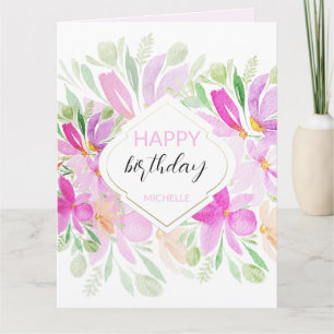 Carte Lilas Rose Moderne Boho Floral Aquarelle