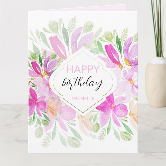 Carte Lilas Rose Moderne Floral Aquarelle Boho (Devant)