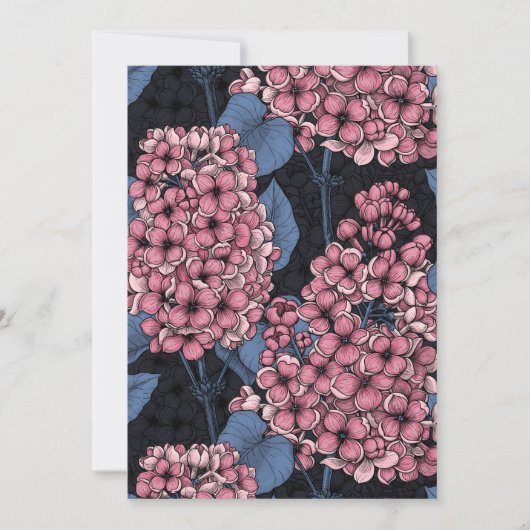 Carte Lilas rose sur fond bleu foncé (Devant)