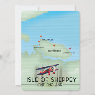 Carte L'île de Sheppey Kent Angleterre affiche de voyage