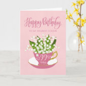 Carte Lily de la Valley Teacup 99e Anniversaire Cousin (Fleur jaune)