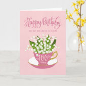 Carte Lily of the Valley Teacup 100e Anniversaire Cousin (Fleur jaune)