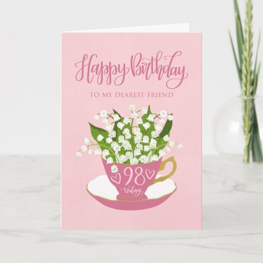 Carte Lily of the Valley Teacup 98th Birthday Friend (Devant)
