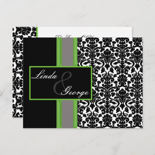 carte lime mariage damassé rsvp (Devant / Derrière)