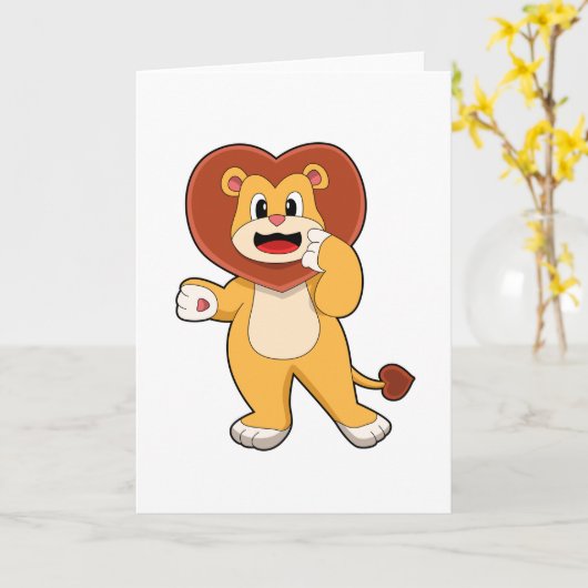 Carte Lion au cœur (Fleur jaune)