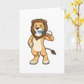 Carte Lion avec brosse à dents (Fleur jaune)
