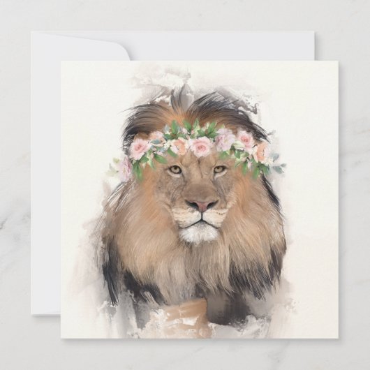 Carte Lion avec Portrait de couronne de fleurs (Devant)