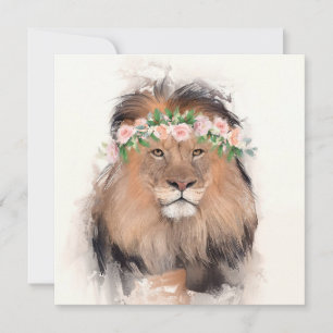 Carte Lion avec Portrait de couronne de fleurs