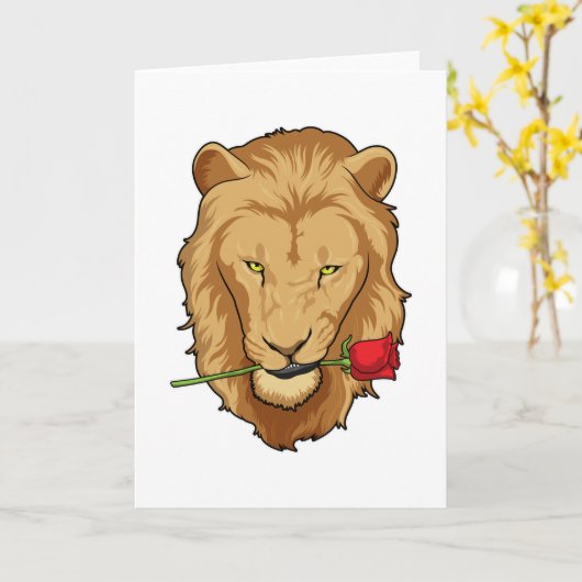 Carte Lion avec Rose (Fleur jaune)