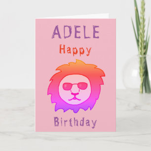 Carte Lion Cool Rose Joyeux Anniversaire Féminin