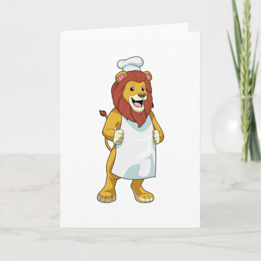 Carte Lion cuisinier avec toque de chef et tablier de cu (Devant)