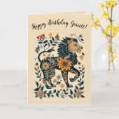 Carte Lion d'art populaire modifiable (Fleur jaune)