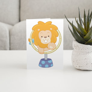 Carte Lion de dessin animé sautant à travers un cerceau