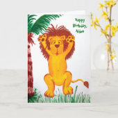 Carte Lion de joyeux anniversaire (Fleur jaune)