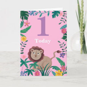 Carte Lion de la petite jungle à fleurs d'un an