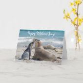 Carte Lion de mer australien et bébé adorable, Fête des (Fleur jaune)