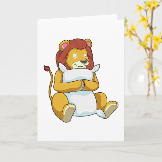 Carte Lion dormant avec Coussin (Fleur jaune)