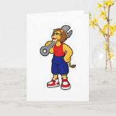 Carte Lion en mécanicien avec clé (Fleur jaune)