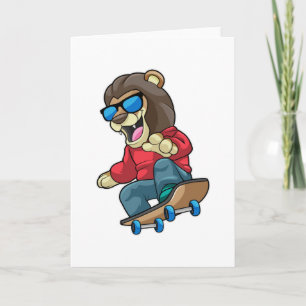Carte Lion en patineur avec planche à roulettes