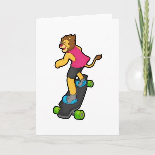 Carte Lion en planche à roulettes avec skateboard (Devant)