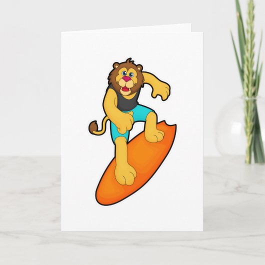 Carte Lion en surfeur avec planche de surf (Devant)