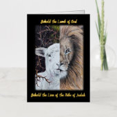 Carte Lion et agneau avec papier feuille or (Recto)