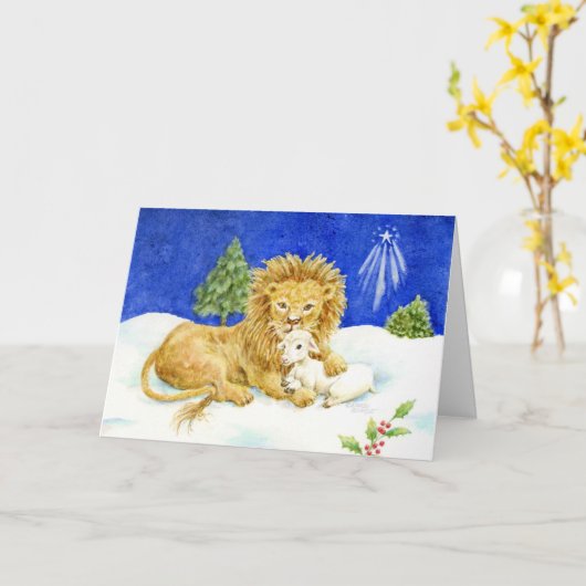Carte Lion et agneau de Noël (Fleur jaune)