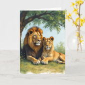 Carte Lion et Lion | Joyeux Amour Anniversaire (Fleur jaune)
