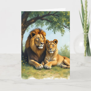 Carte Lion et Lion Joyeux Amour Anniversaire