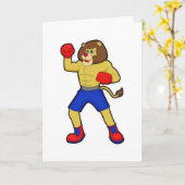Carte Lion faisant de la boxe avec des gants de boxe (Fleur jaune)