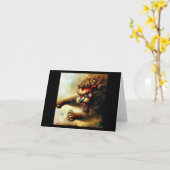 Carte Lion Foo Chinois (10) (Fleur jaune)