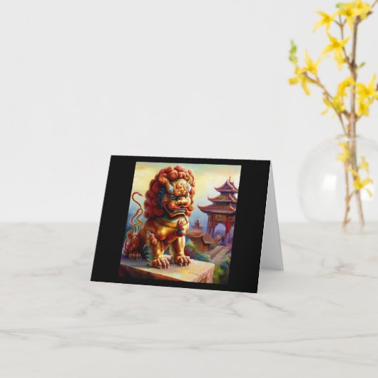 Carte Lion Foo Chinois (13) (Fleur jaune)